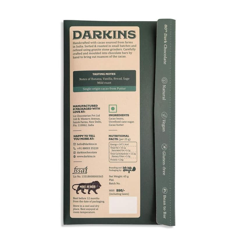 Darkins Dark Chocolates | 70% Dark Chocolate With Cranberry & Chilli | 80% Dark Chocolate Single Origin | Vegan | Natural | Bean To Bar | Cacao Beans | Unrefined Cane Sugar | Pack Of 2 view 5