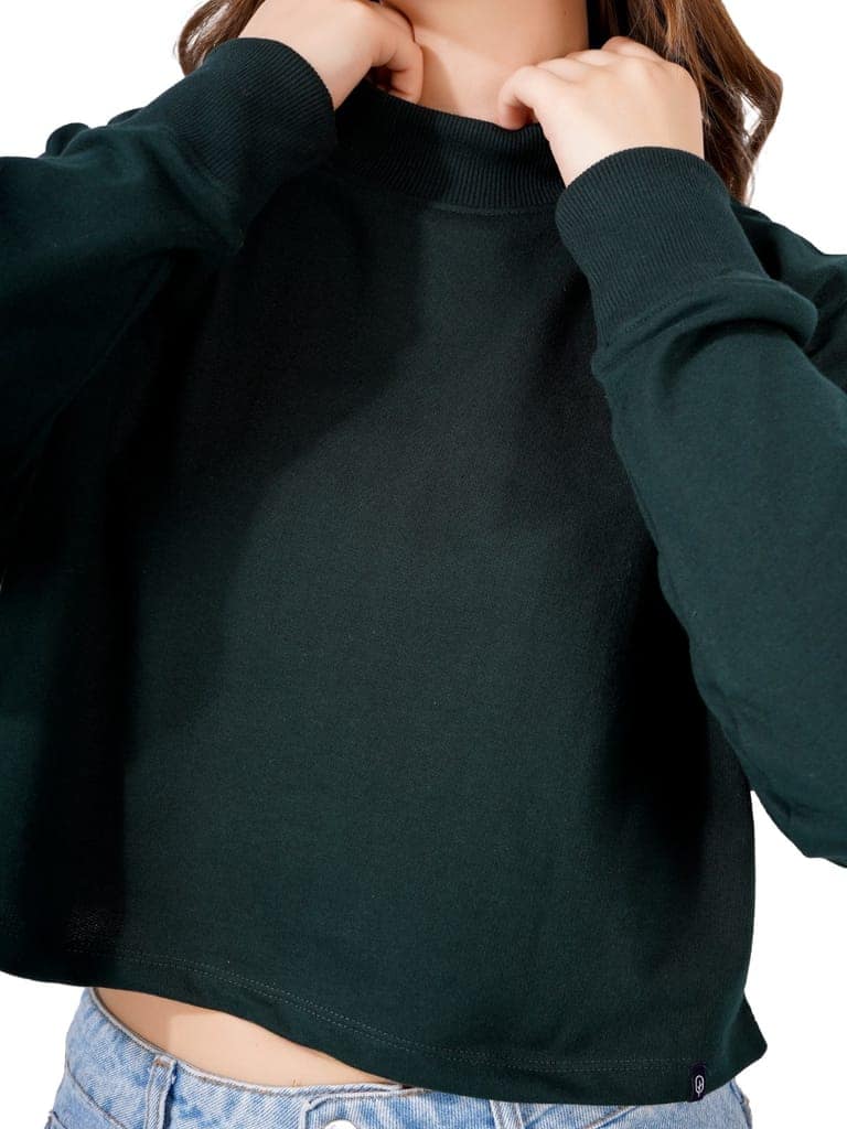 Women Full Sleeve Solid Sweatshirt (Bottle Green) view 5