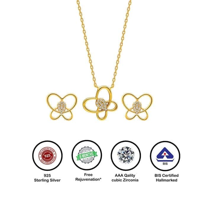 18k Gold Plated Silver Delicate Butterfly Necklace Set view 6