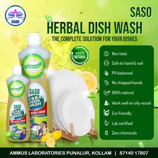 SASO HERBAL DISH WASHING LIQUID (100 % Natural with active Citrus & Basil
