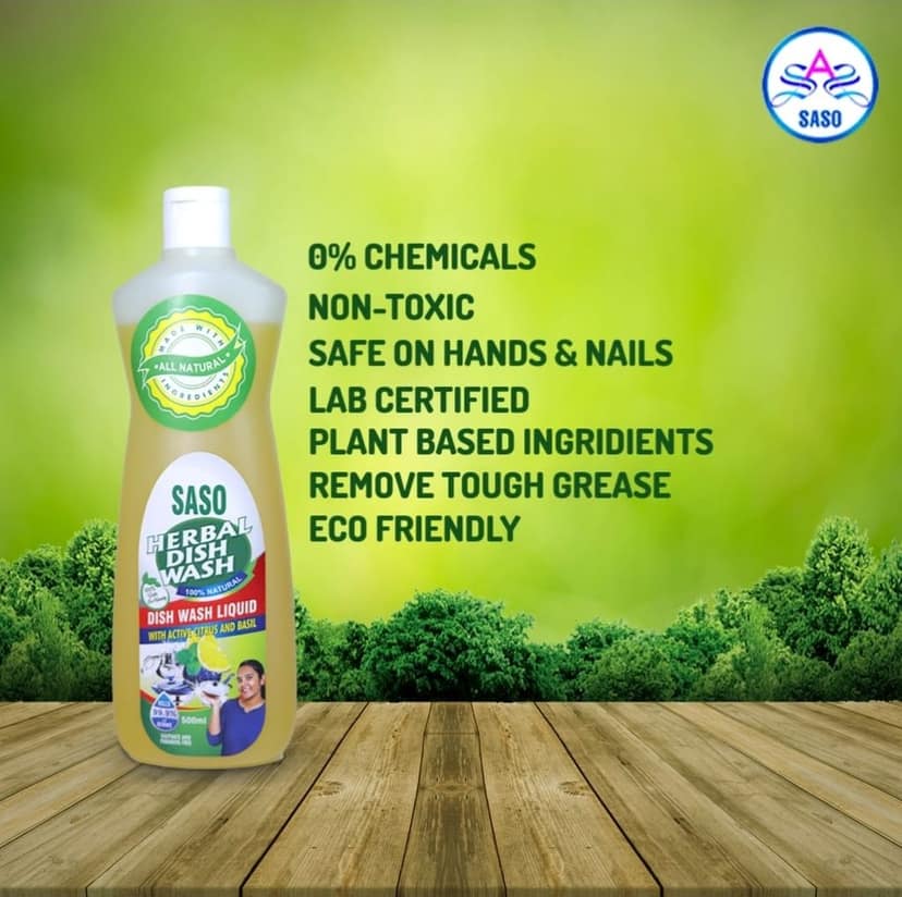 SASO HERBAL DISH WASHING LIQUID (100 % Natural with active Citrus & Basil view 2