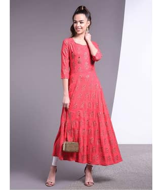 Doriya - Pink Rayon Women's Flared Kurti ( Pack of 1 )
