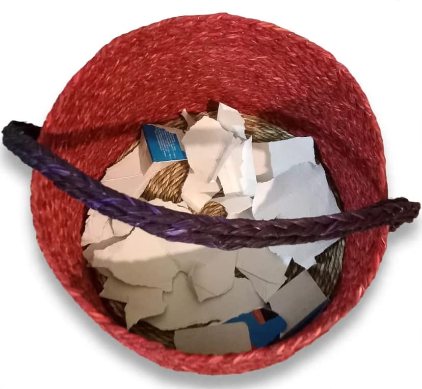 Handmade Sabai Grass Dustbin with Lid for Dry Waste - Office Use - Red & Blue view 2
