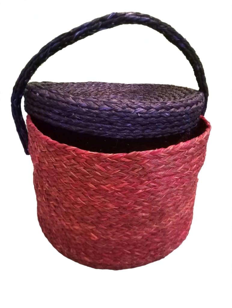 Handmade Sabai Grass Dustbin with Lid for Dry Waste - Office Use - Red & Blue view 3