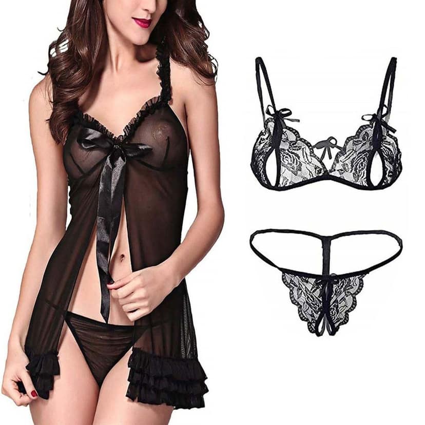Net babydoll Nightdress bra panty set women girls Pack 2 view 2