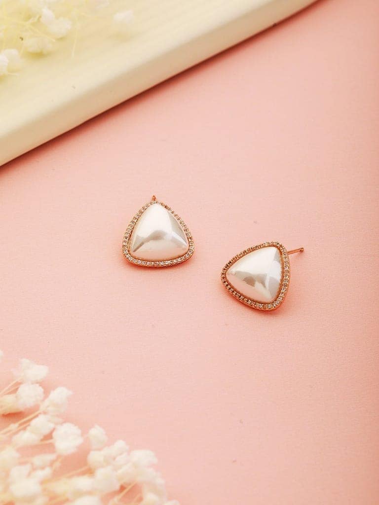 Gold Toned Freshwater Pearl Minimal Triangular Studds earringsEarring view 2