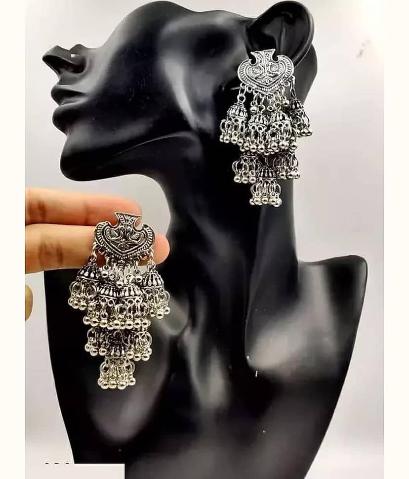 Samridhi DC Silver Jhumki Earrings ( Pack of 1 )