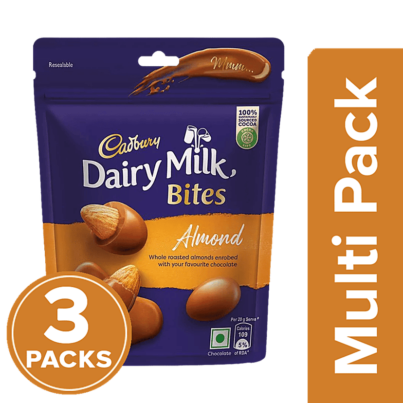 Cadbury Dairy Milk Dairy Milk Bites - Almonds, Roasted & Chocolate Coated, Rich & Luscious Dessert, 3 x 40 g Multipack