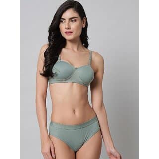 DoctorLingerie - Bra Panty Set - Solid Green Lingerie Set (Pack Of 1) - 34B Padded