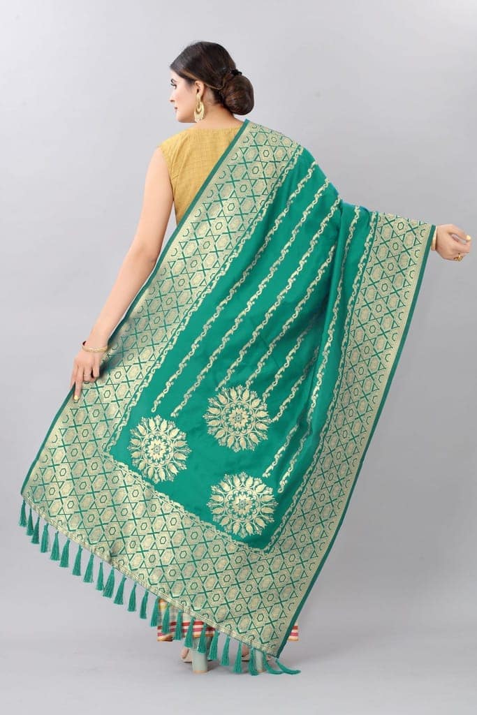 Women Rama &amp; Gold Toned Jacquared Banarasi Dupatta view 3