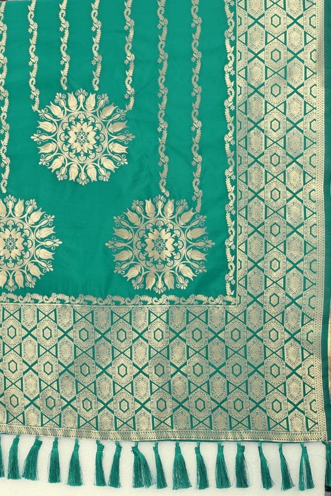 Women Rama &amp; Gold Toned Jacquared Banarasi Dupatta view 4