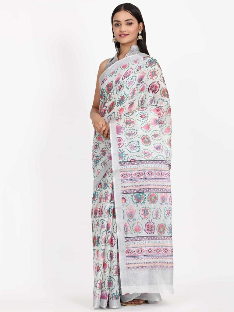Women's Digital Print Zari Woven Multicolor Saree view 3