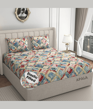 Apala Microfibre Floral Fitted Fitted bedsheet with 2 Pillow Covers ( King Size ) - Multi