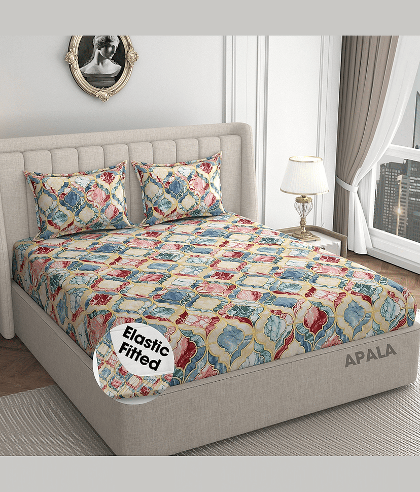 Apala Microfibre Floral Fitted Fitted bedsheet with 2 Pillow Covers ( King Size ) - Multi