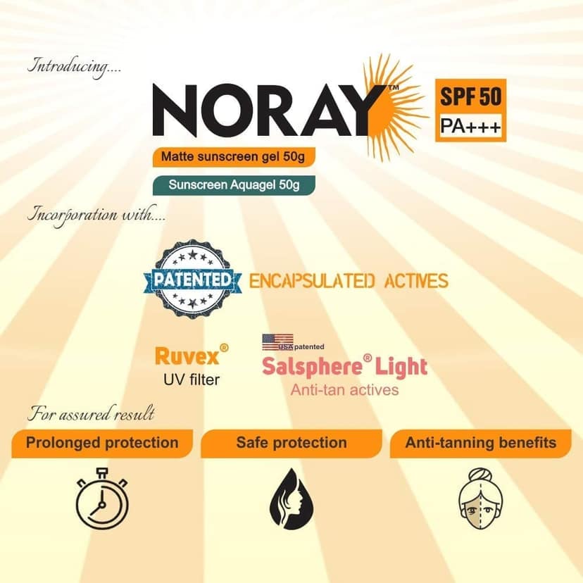 Noray Aquagel Broad Spectrum Sunscreen, SPF-50, PA+++ with Anti Tan Effect - 50g. view 5