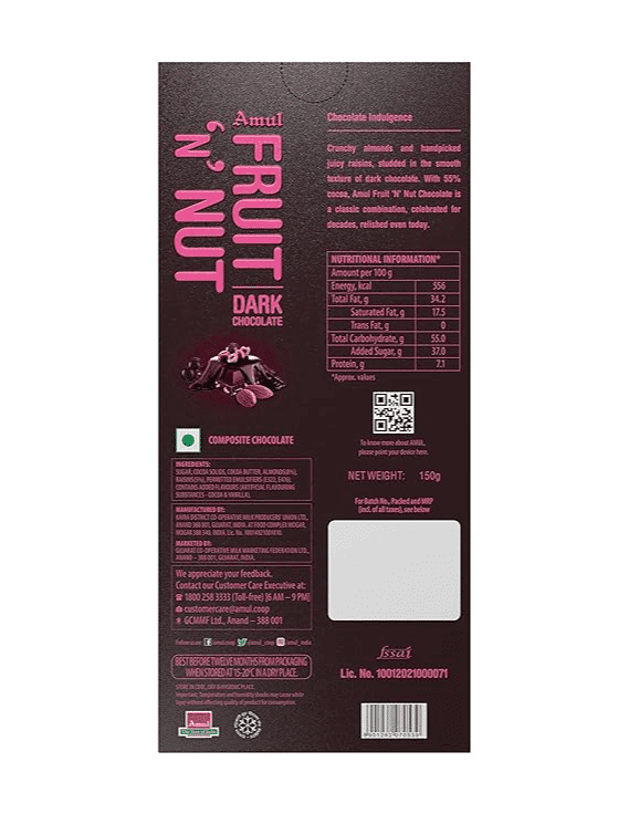 Amul Fruit N Nut, Dark Chocolate- 55% Rich In Cocoa view 2