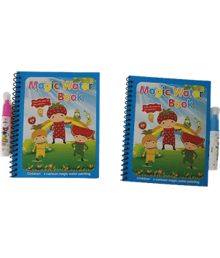 2655F-FLIPCLIPS COMBO 2PC Magic Water Book For Kids With Magical Water Doodle Pen, Reusable Self Drying Water Painting Books, Best Montessori Toy Gift,