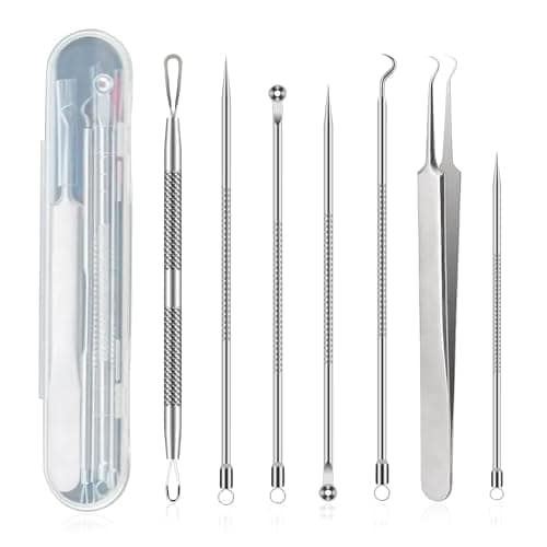 GLUN® Blackhead Remover & Acne Tool Kit, 7 Tool Kit, Clip Facial Comedone Needle Set, Stainless Steel Facial Pimple Tweezer, Blemish Extractor, Pore Cleanser Skin Treatment Kit view 2