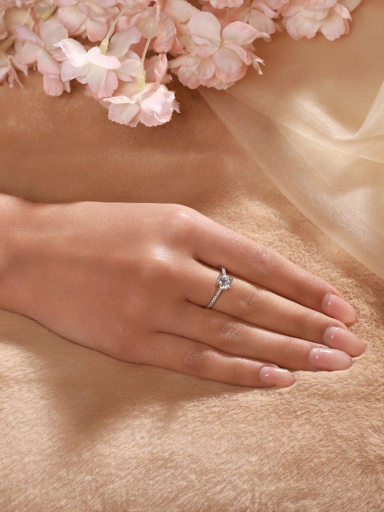 925 Sterling Silver Rhodiu Plated Zircon Studded Solitaire Engagement Adustable Finger Rings view 2