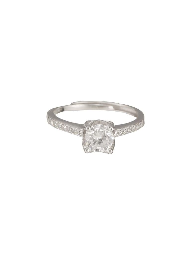 925 Sterling Silver Rhodiu Plated Zircon Studded Solitaire Engagement Adustable Finger Rings view 6