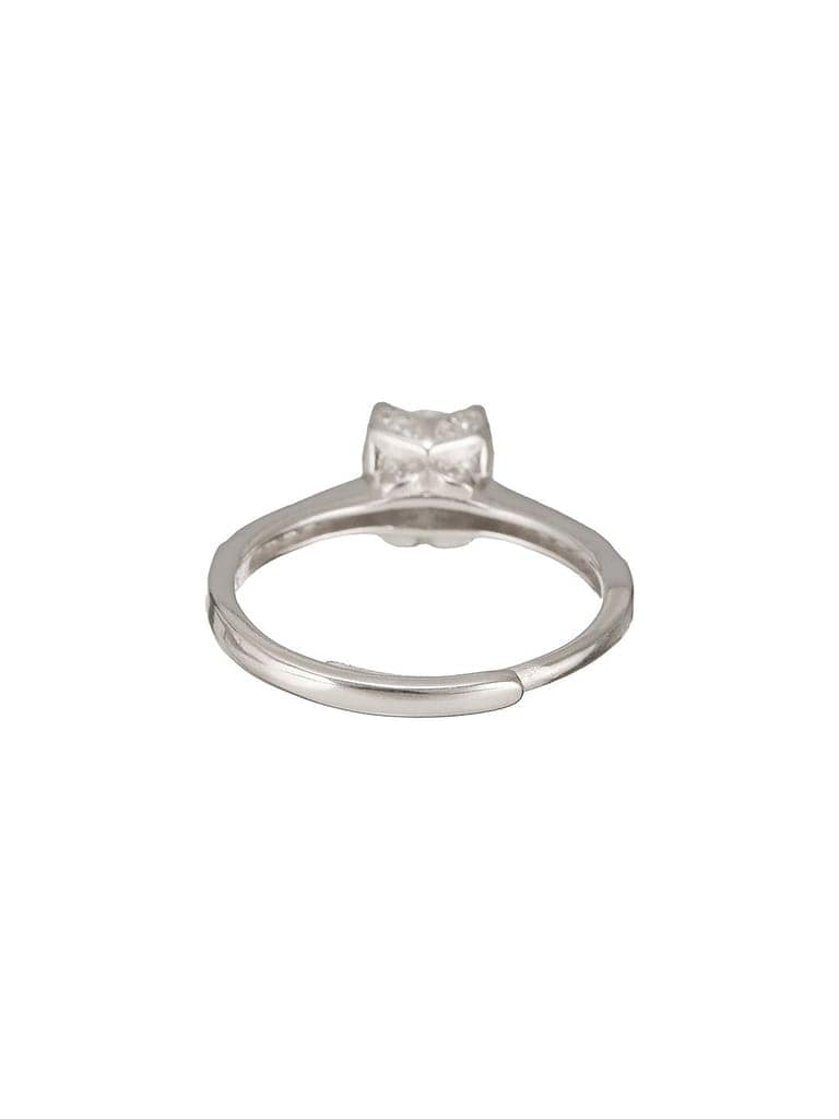 925 Sterling Silver Rhodiu Plated Zircon Studded Solitaire Engagement Adustable Finger Rings view 7