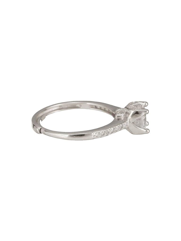 925 Sterling Silver Rhodiu Plated Zircon Studded Solitaire Engagement Adustable Finger Rings view 8