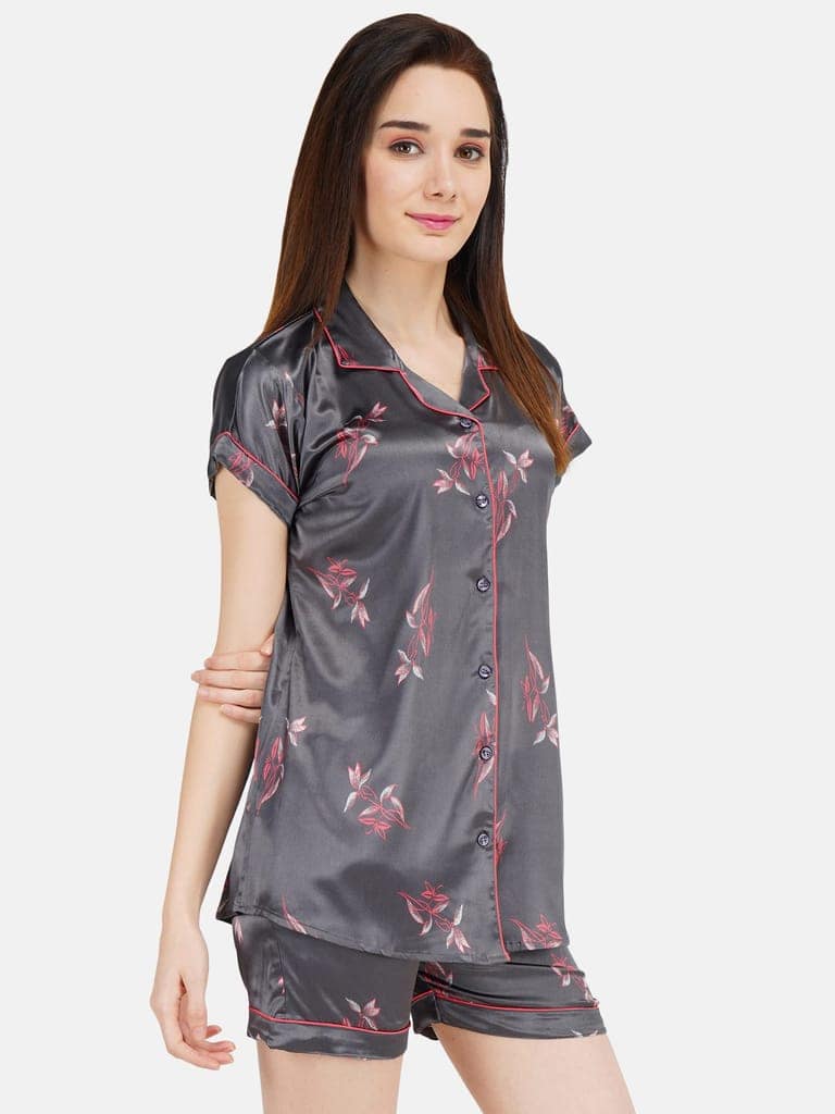 KOI SLEEPWEAR Women's Printed Satin Shirt & Short Sleeve Night Suit Lounge Wear view 3