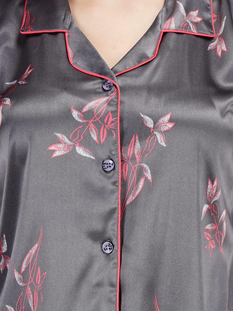 KOI SLEEPWEAR Women's Printed Satin Shirt & Short Sleeve Night Suit Lounge Wear view 4