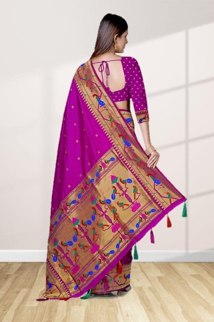 Semi Silk Paithani Saree Wine view 2