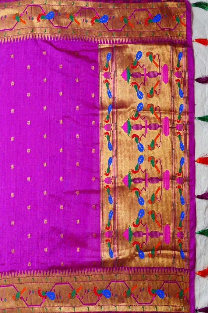 Semi Silk Paithani Saree Wine view 4