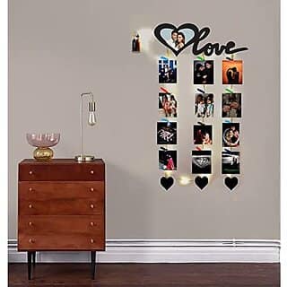 Khush Its Amazing Home Decor Wood Love Heart With LED Light Hanging Photo Display, DIY Picture Photo Frame Collage Set Includes Multi colour Clips view 2