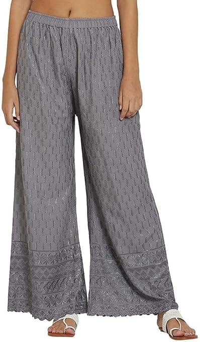 Heavy Chicken Work Embroidery Palazzo Combo Set of 2 Pcs (Brown,Grey) view 3
