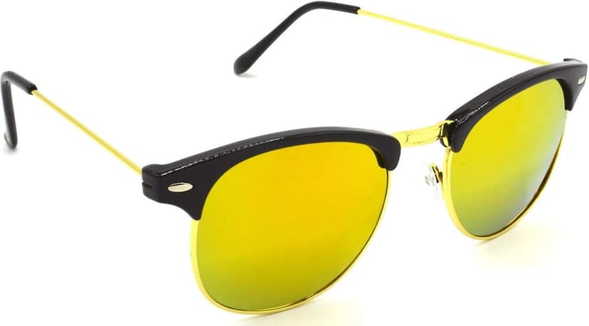 Hrinkar Unisex Rectangle Sunglasses Golden & Black Frame, Golden & Yellow Lens (Medium) - Pack of 2 view 6