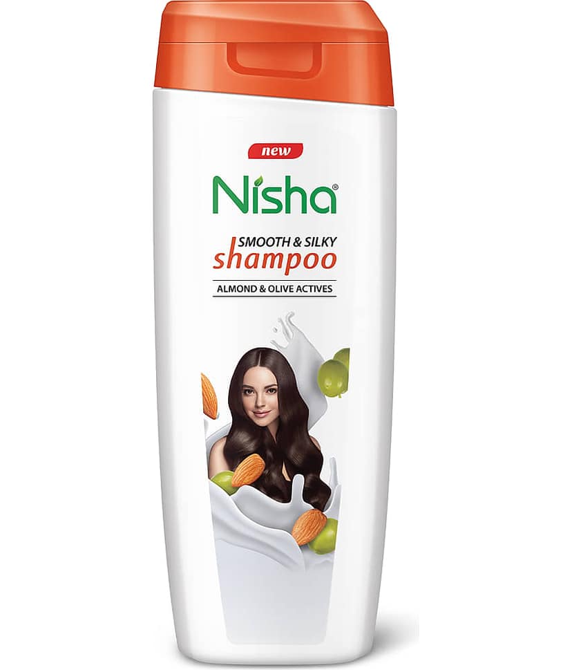 Nisha Smooth & Silky Shampoo for Women Men 340ml, Almond & Olive Actives Shampoo for Naturally Soft Silky Hair