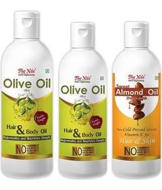 The Nile Olive Oil 150 ML + Olive Oil 100 ML + Almond Oil 100 Ml 350 mL Pack of 3