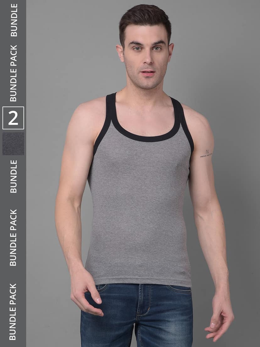 Men's Assorted Pack of 2 Solid Combed Cotton Racerback Styled Gym Vest