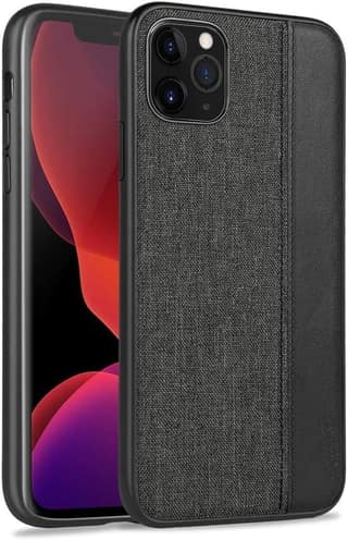 Memumi Premium Series Canvas/Leather Back Cover for Apple iPhone 11 Pro Shockproof - Black (5.8")