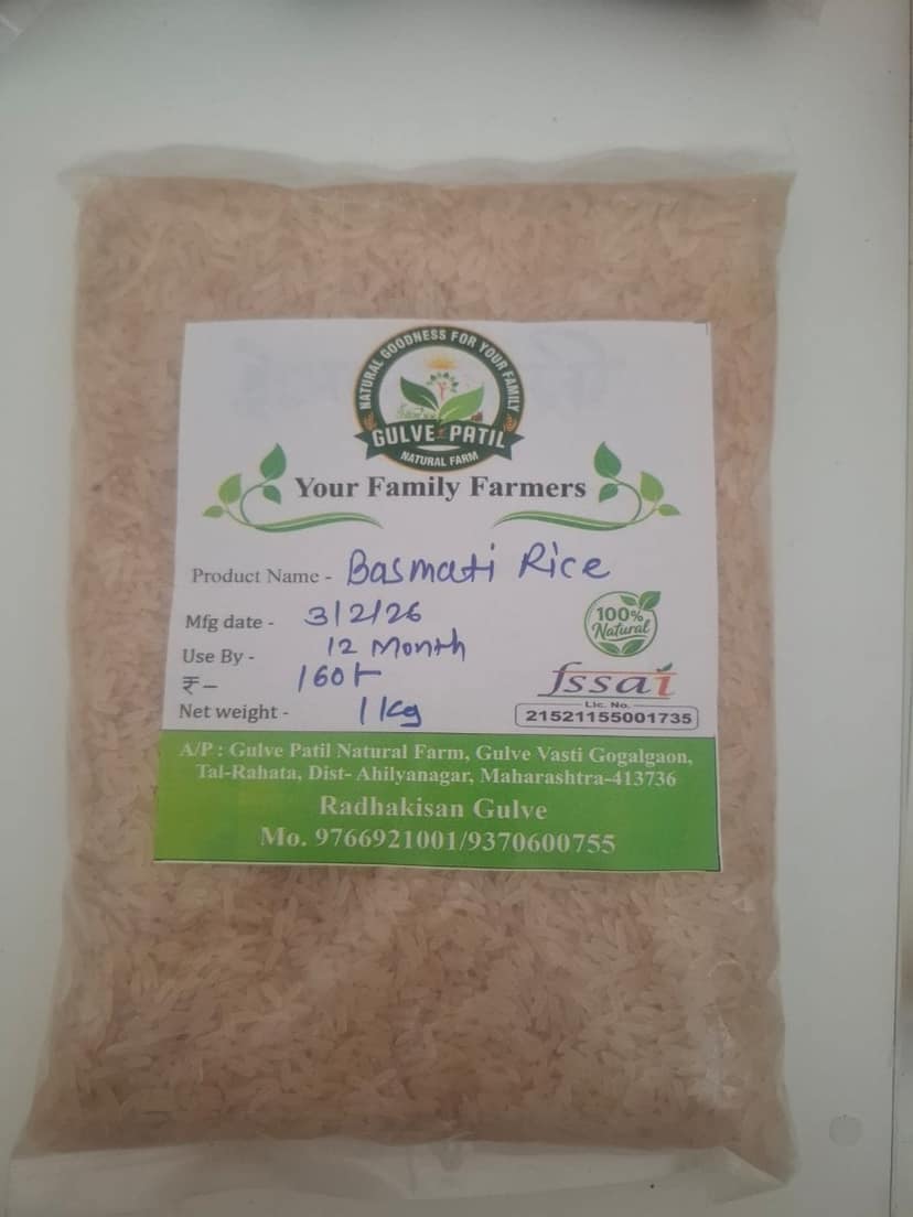Gulve Patil Natural Farm Basmati Rice (1kg) | Farm-Fresh Quality | Everyday Cooking