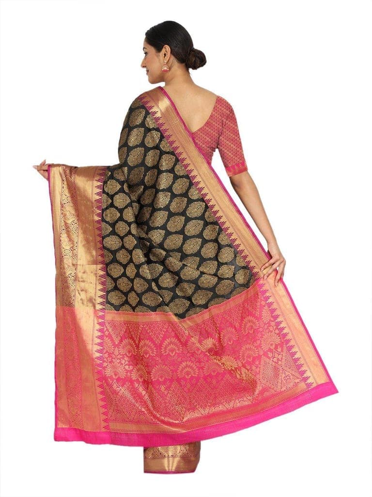 Black-Gold Toned Woven Design Banarasi Saree view 2