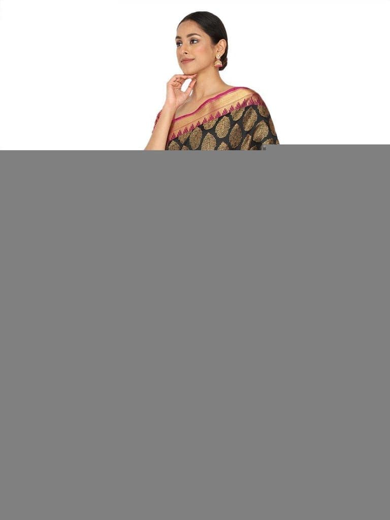 Black-Gold Toned Woven Design Banarasi Saree view 3