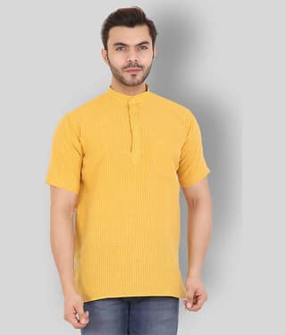 Latest Chikan - Yellow Cotton Men's Shirt Style Kurta ( Pack of 1 )