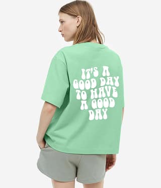 Faltu.co Women Cotton Printed Oversized Fit Round Neck T-Shirt ( Sea Green )