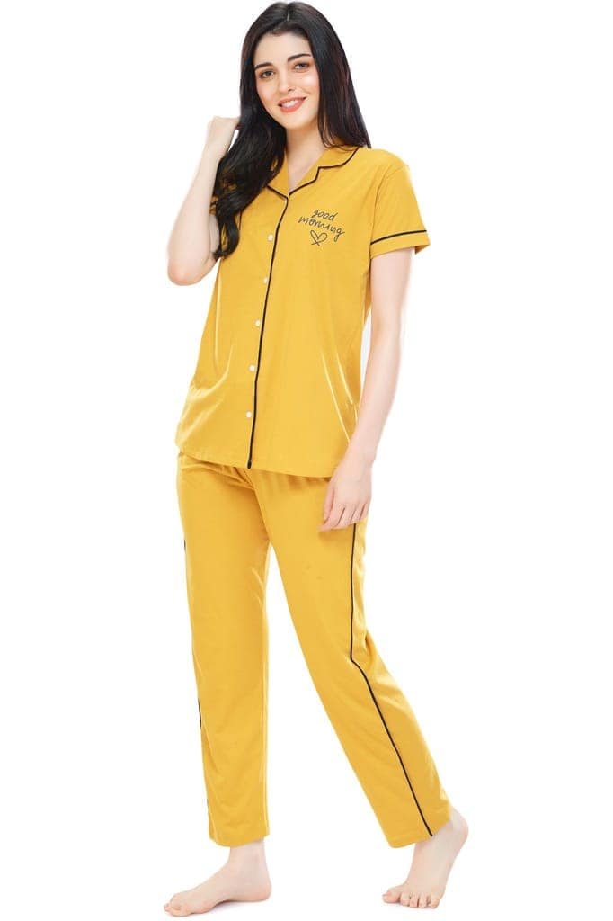 ZEYO Women's Cotton Blue Solid Stylish Night suit set view 4
