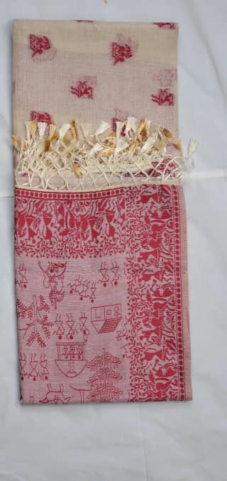 Bomkai Sonepuri Cream Cotton Saree Magenta Pink Buti Border