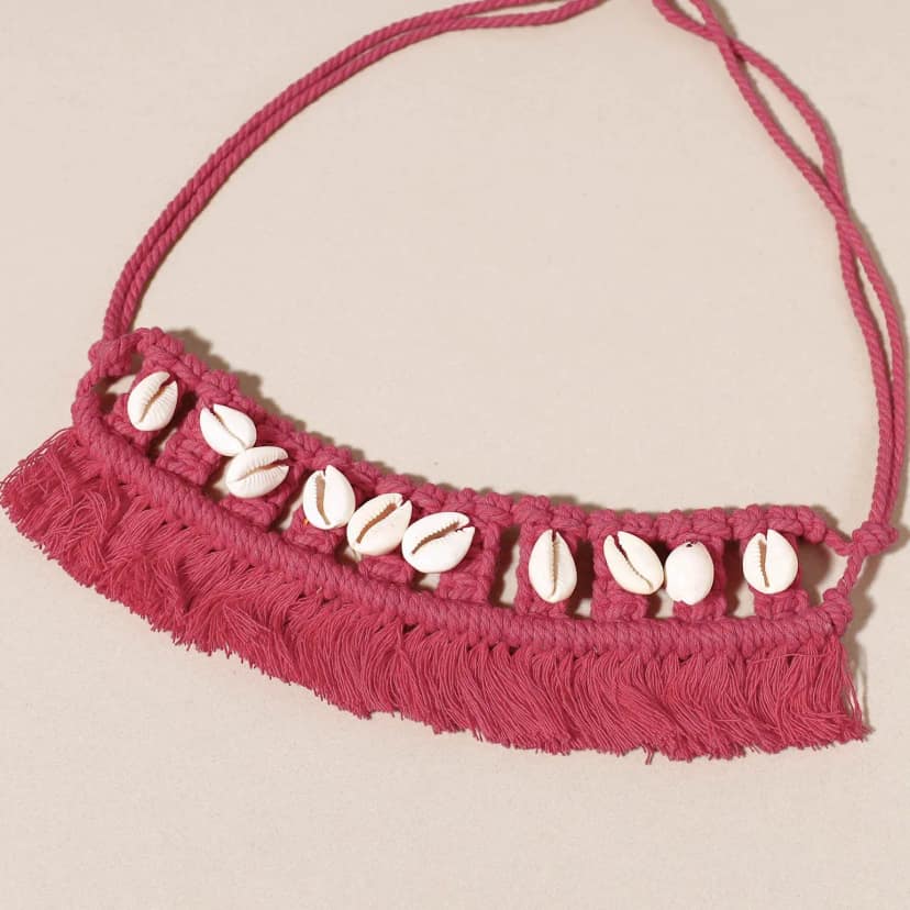 Pink Thread & Seashell Work Handmade Macrame Choker Necklace view 3