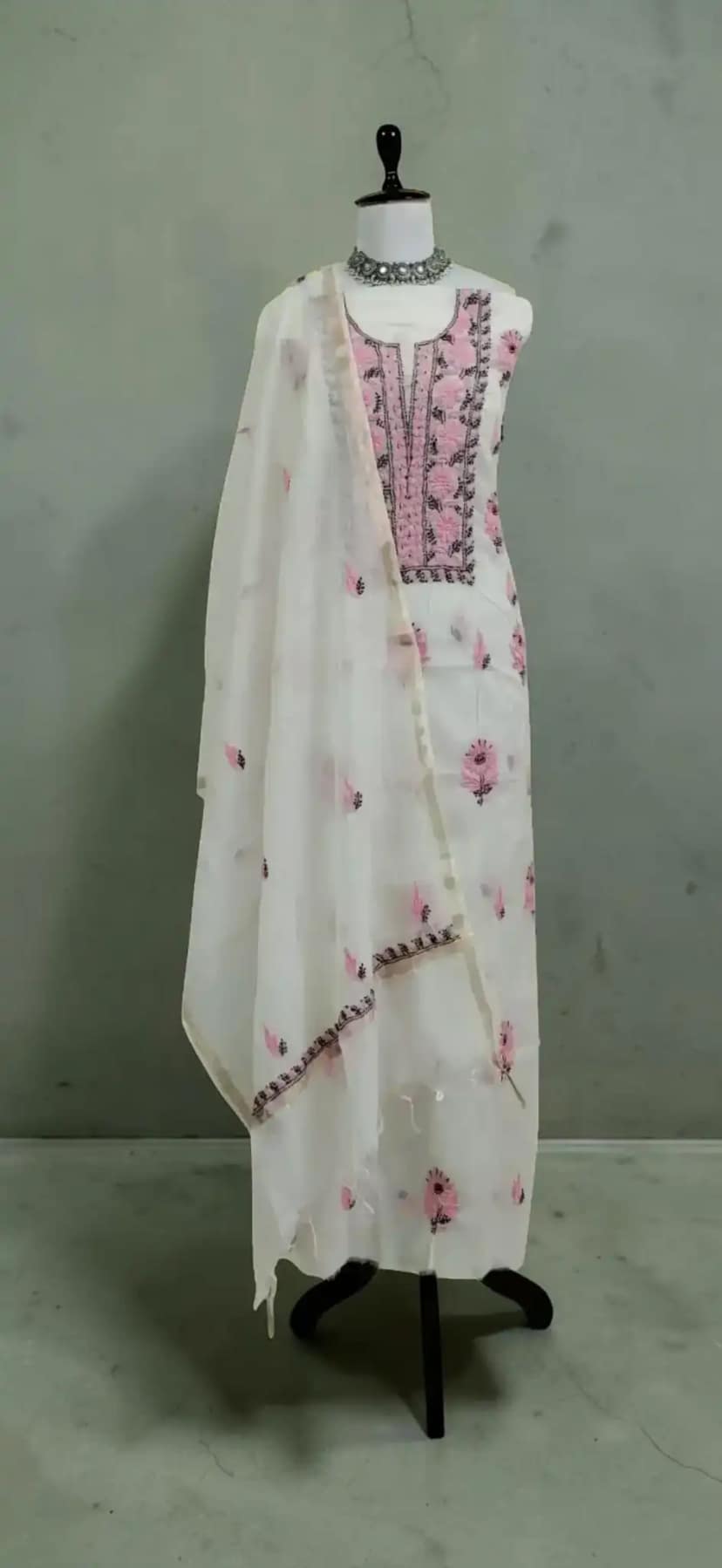 Handwoven Lucknow Chikankari Mul Cotton Hand-Embroidered Dress Material