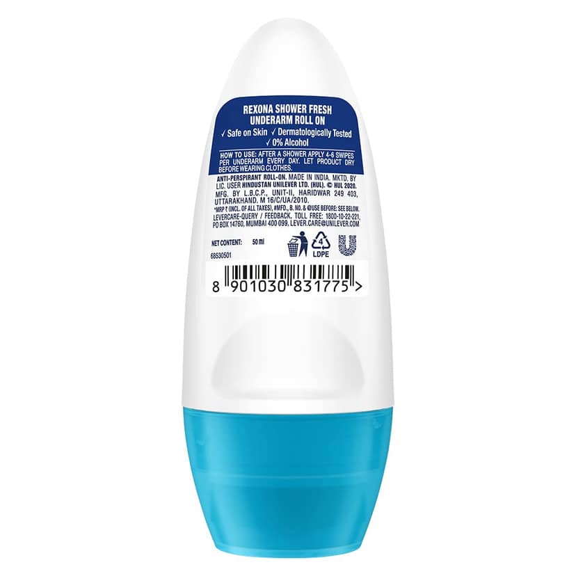 Rexona Shower Fresh Underarm Roll On Deodorant For Women, Antiperspirant, Removes Odour, Keeps Skin Fresh & Clean, 50 Ml view 2
