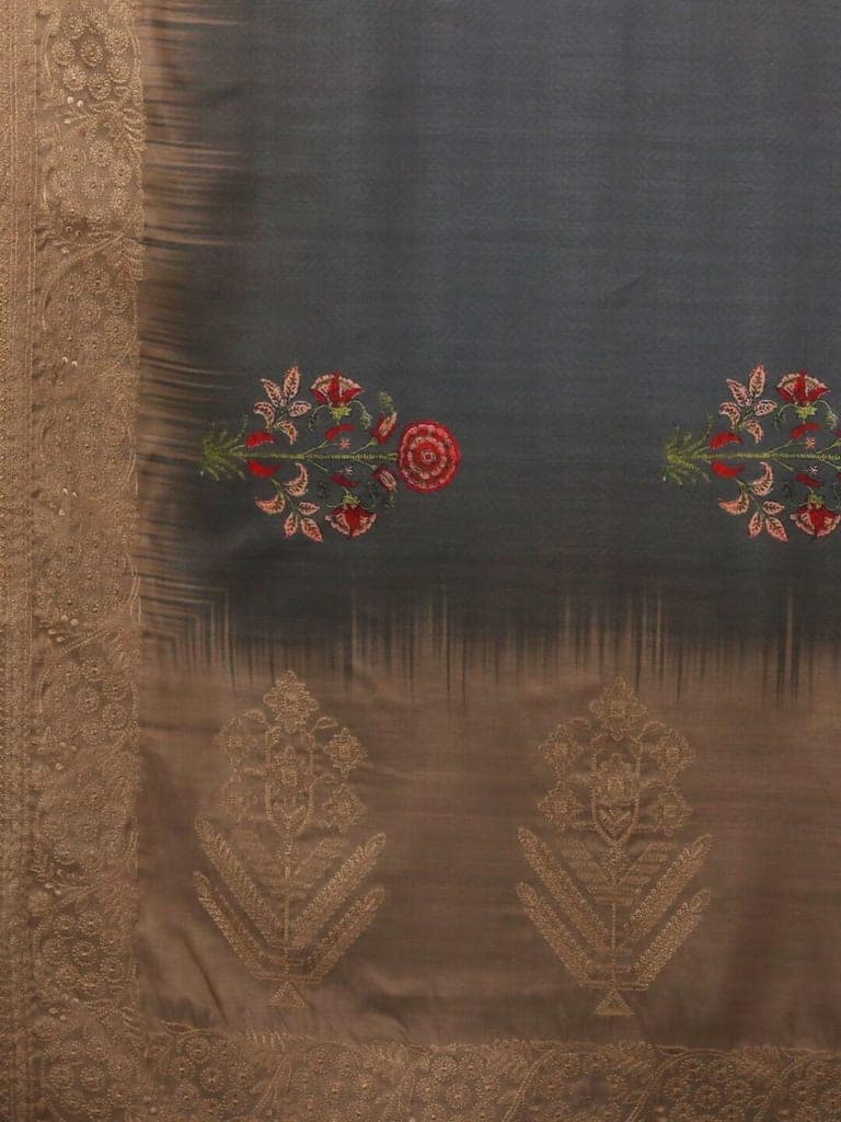 Grey Linen Saree With Embroidery view 4