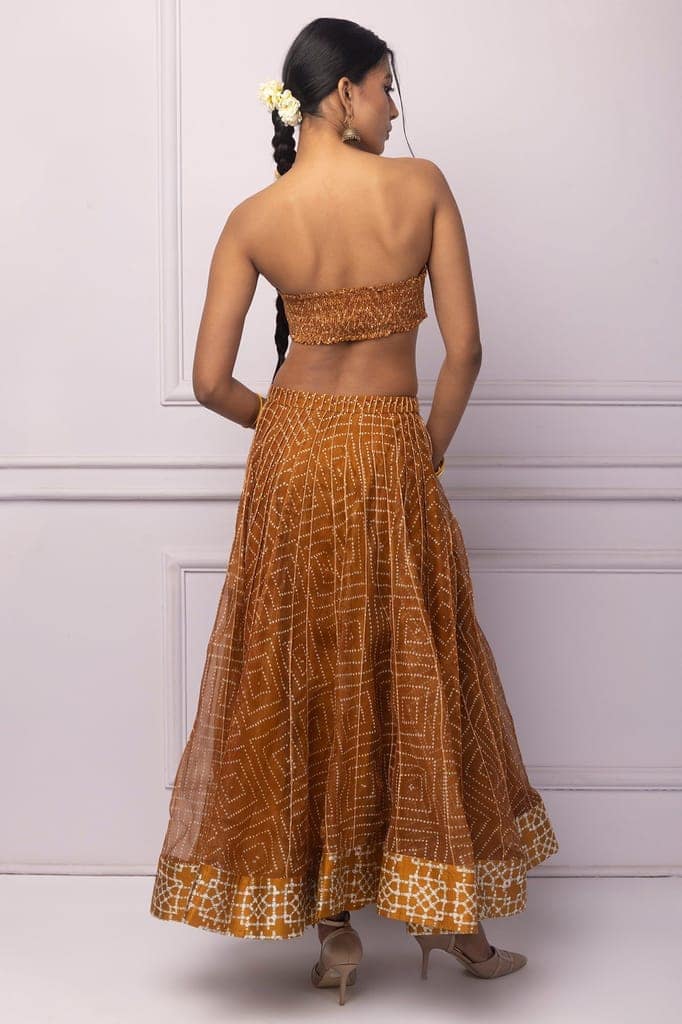 Muddy Yellow Corded Printed Skirt view 3