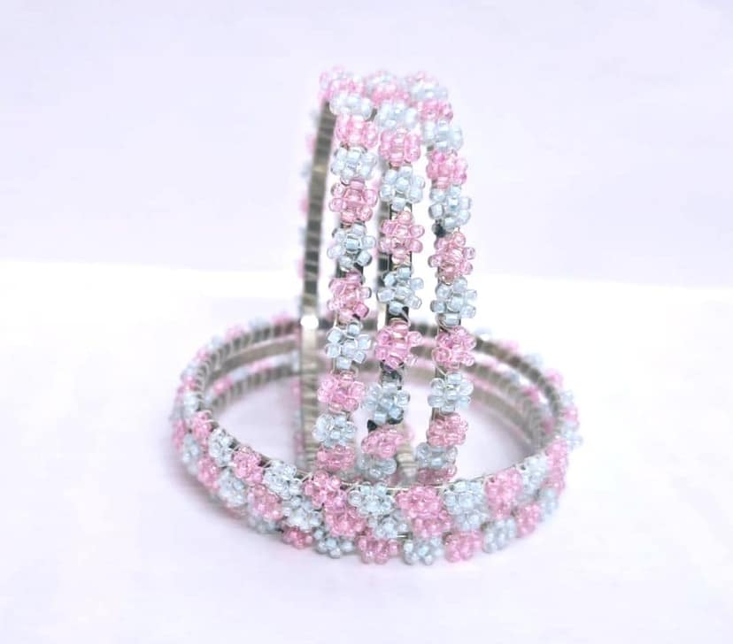 FSH Beads Bangles Pink And Light Blue Set of 4 view 3